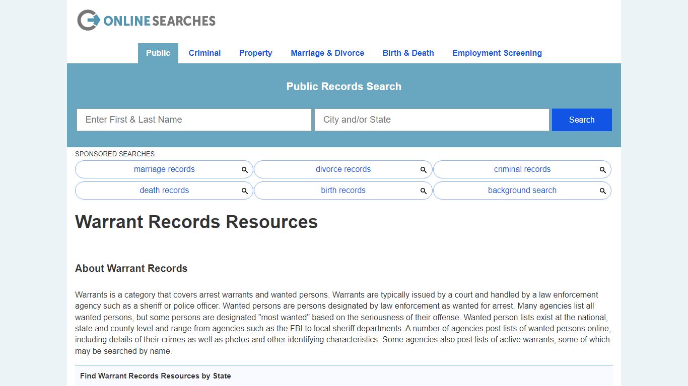 Warrant Records Search Directory - OnlineSearches.com